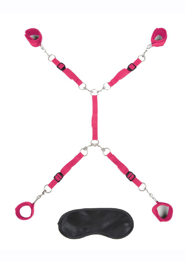 Lux Fetish Bed Spreader Restraint System - Hot Pink/Pink - 7 Piece Set