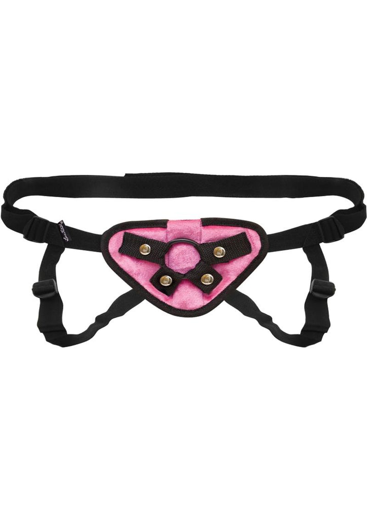 Lux Fetish Pink Velvet Strap-On Harness Adjustable - Pink