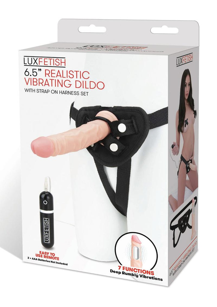 Lux Fetish Realistic Vibrating Dildo with Harness Remote Control - Flesh - 6.5in