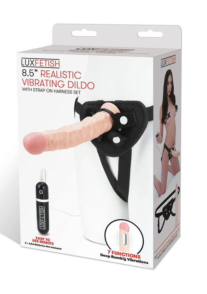 Lux Fetish Realistic Vibrating Dildo with Harness Remote Control - Flesh - 8.5in