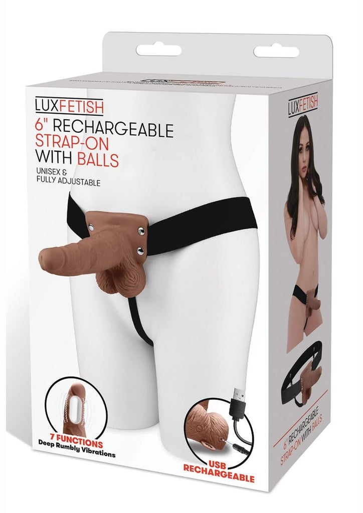 Lux Fetish Rechargeable Strap-On with Balls - Caramel - One Size - 6in