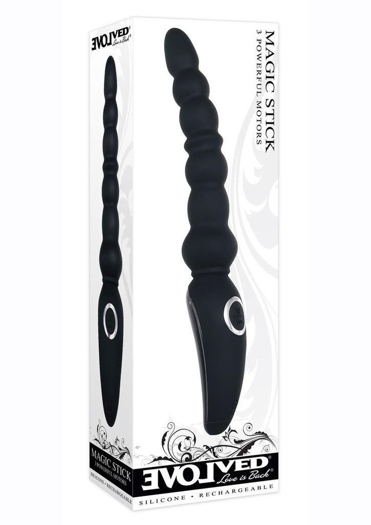 Magic Stick Rechargeable Silicone Beaded Vibrator - Black