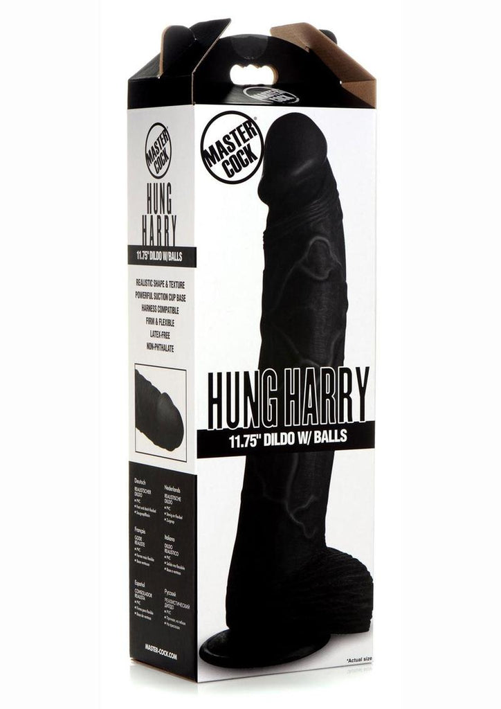 Master Cock Hung Harry Dildo with Balls - Black - 11.75in