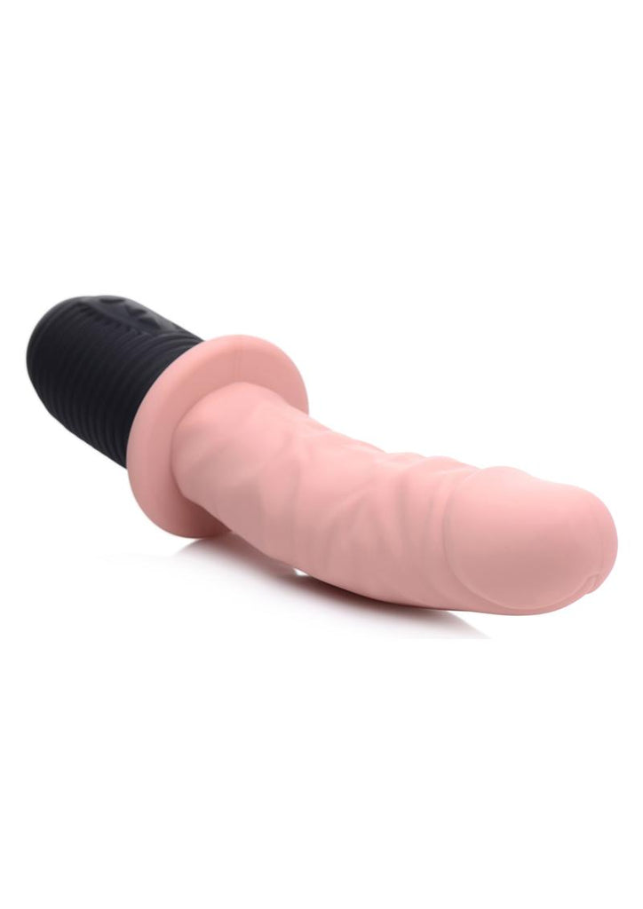 Master Series 10x Vibrating and Thrusting Silicone Rechargeable Dildo with Handle - Vanilla - 10in