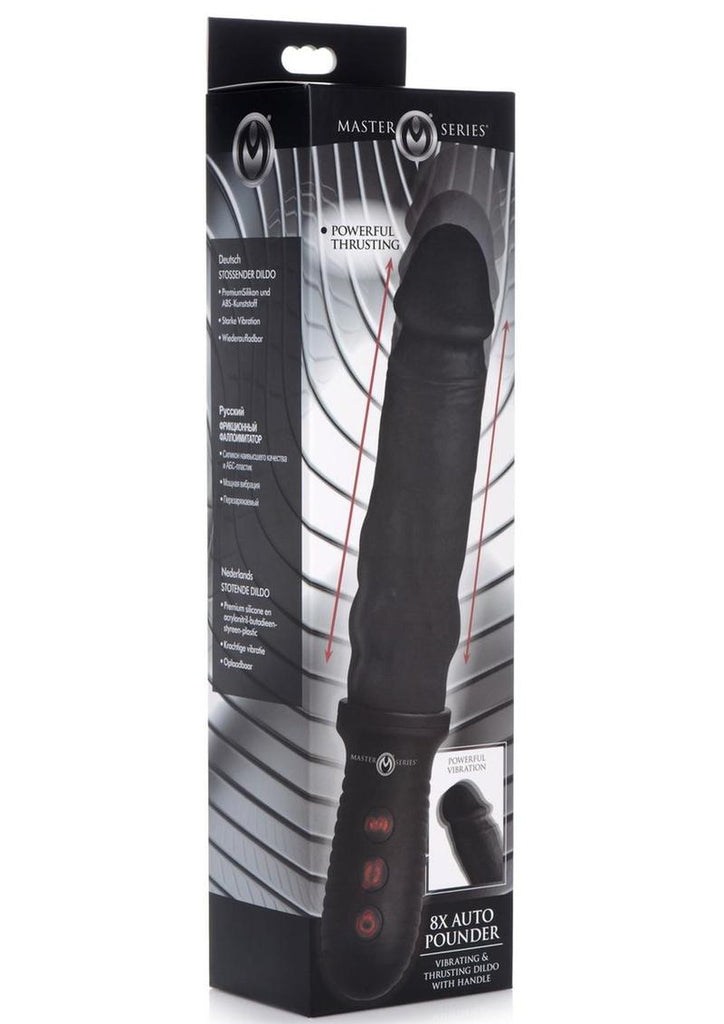 Master Series 8x Auto Pounder Rechargeable Silicone Vibrating and Thrusting Dildo with Handle - Black - 10in