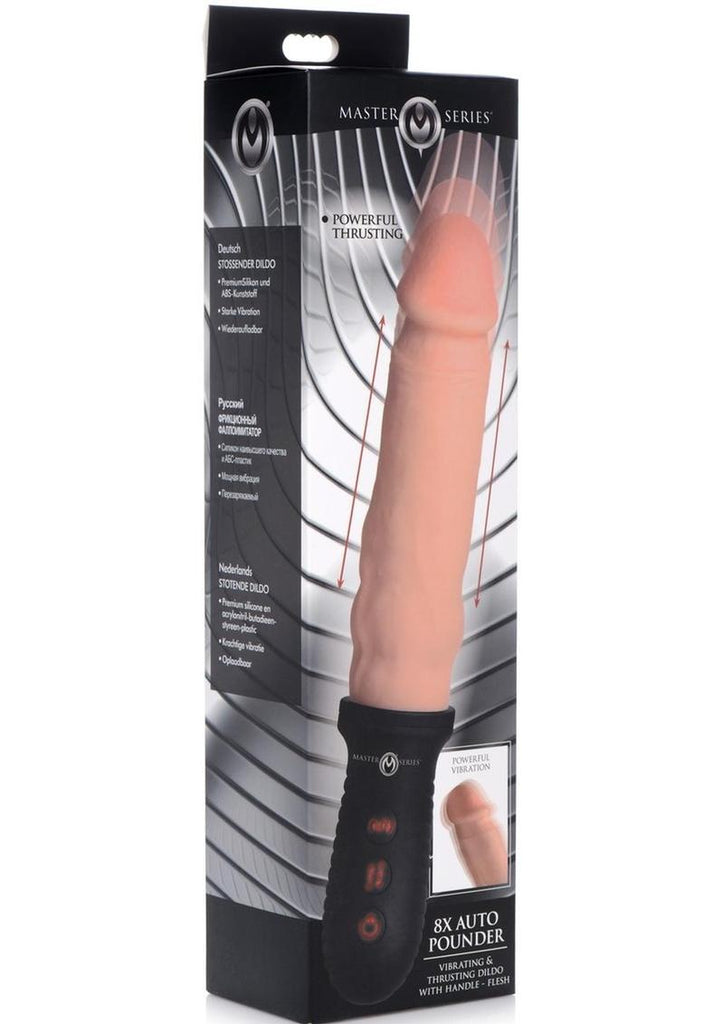 Master Series 8x Auto Pounder Rechargeable Silicone Vibrating and Thrusting Dildo with Handle - Flesh/Vanilla - 10in