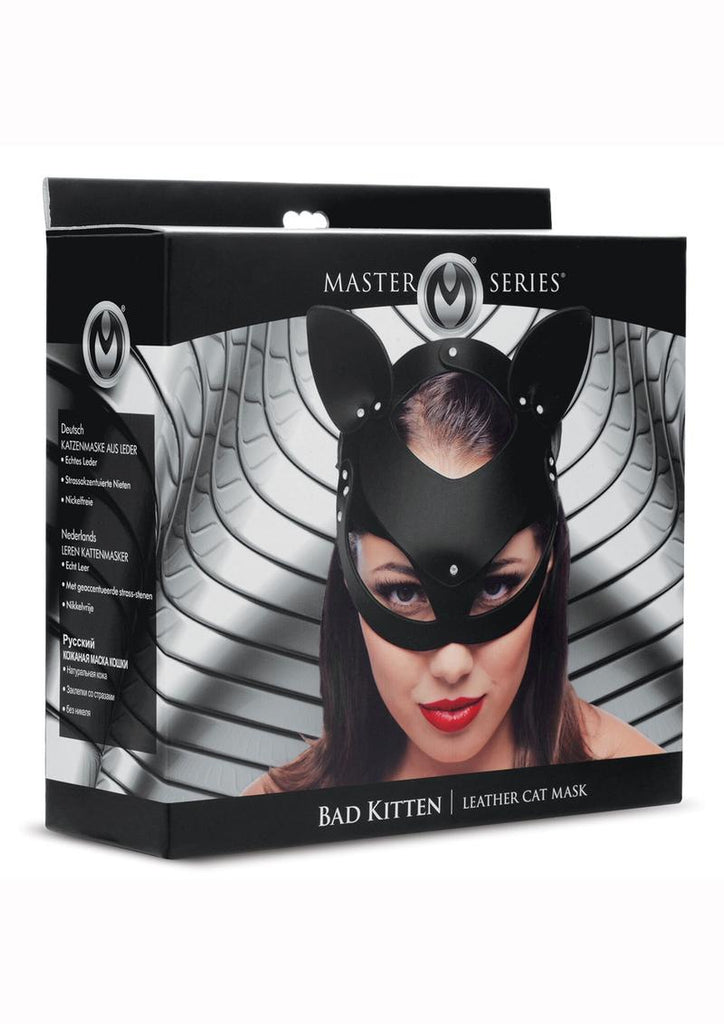 Master Series Bad Kitten Leather Cat Mask - Black