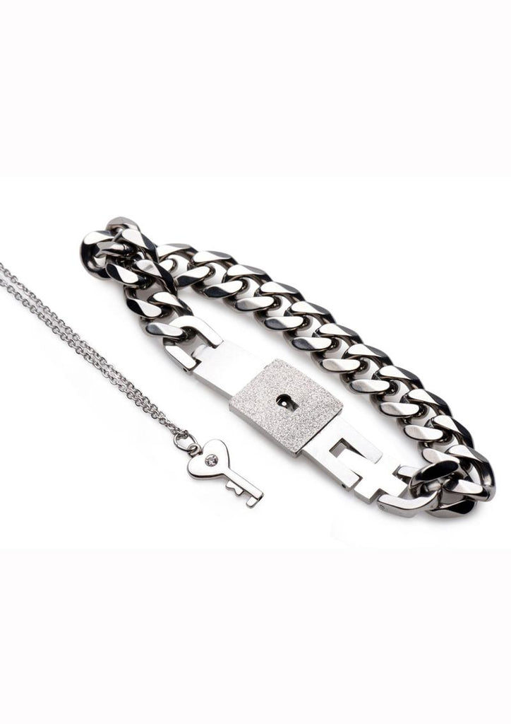 Master Series Chained Locking Bracelet and Key Necklace - Metal/Silver