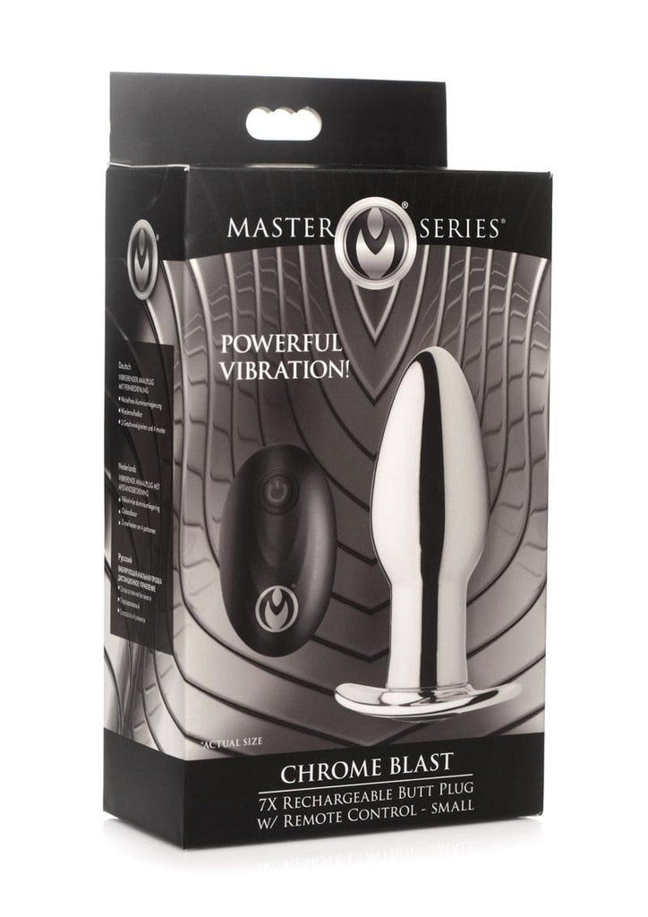 Master Series Chrome Blast 7x Rechargeable Anal Plug with Remote Control - Silver - Small