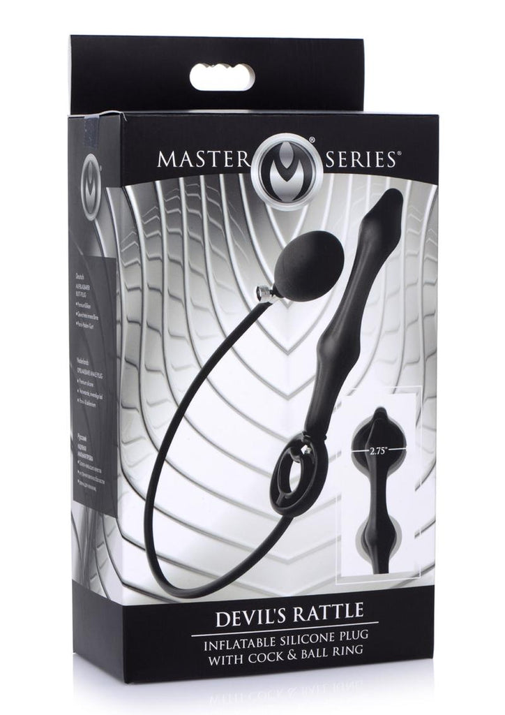 Master Series Devil's Rattle Inflatable Silicone Plug with Cock Ring - Black