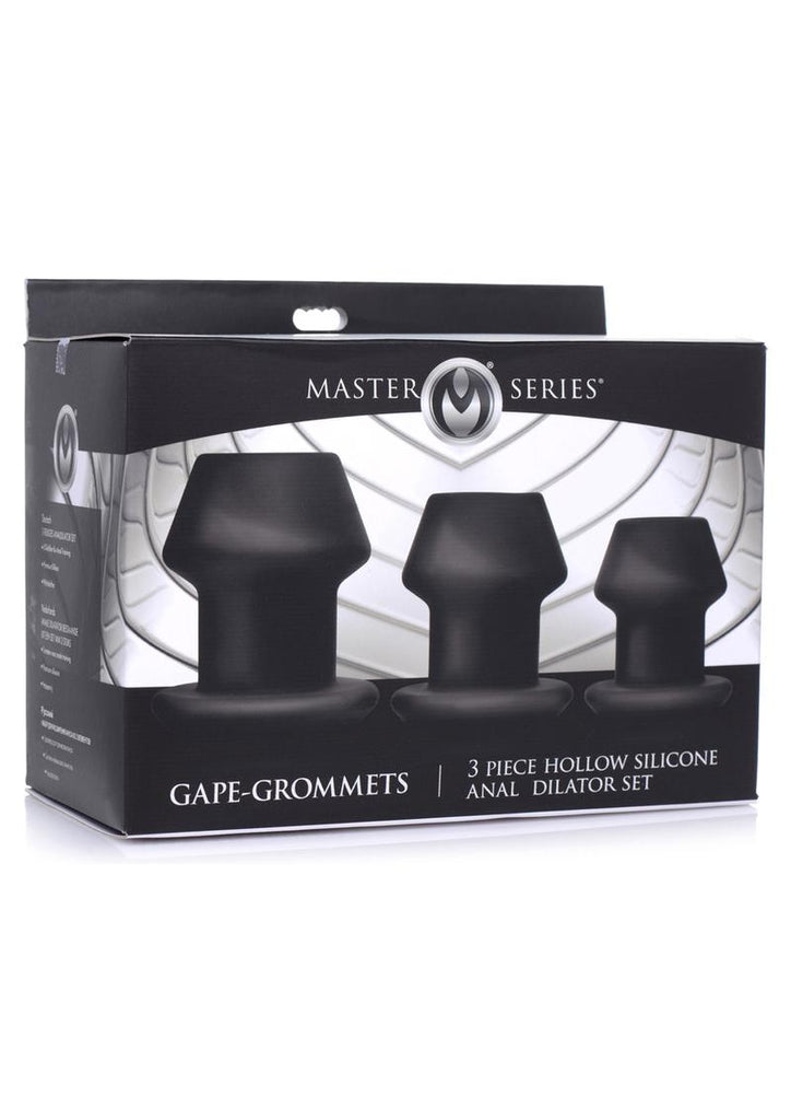 Master Series Gape-Grommets Hollow Silicone Anal Dilator - Black - 3 Pieces/Set