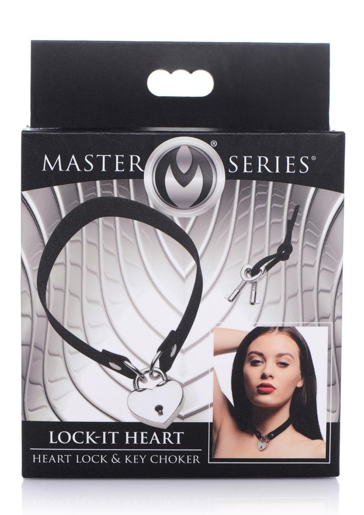 Master Series Lock-It Heart Lock and Key Choker - Black/Silver