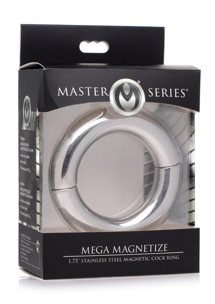 Master Series Mega Magnetize Stainless Steel Cock Ring - Silver - 1.75in