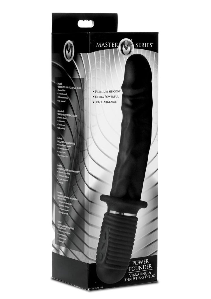 Master Series Power Pounder Vibrating and Thrusting Silicone Dildo - Black