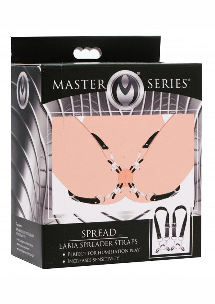 Master Series Spread Labia Spreader Straps with Clitoral Clamps - Black