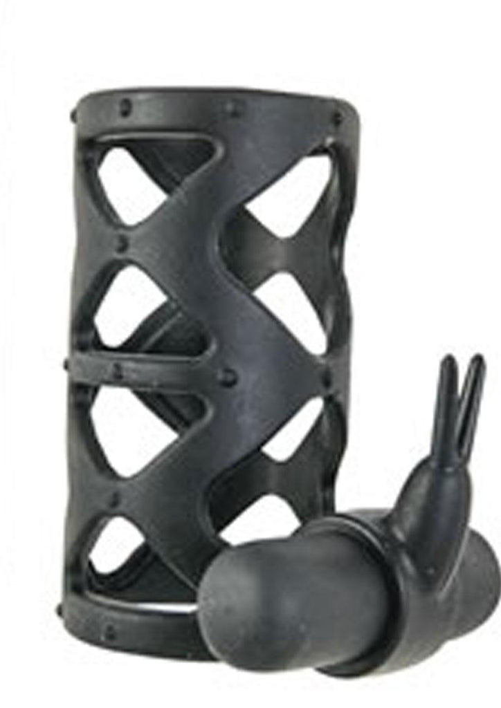 Maxx Gear Silicone Rabbit Sleeve Vibrating Cock Sleeve - Black