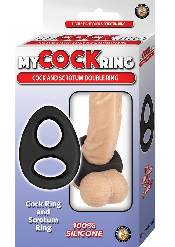 My Cockring Double Ring Silicone Cock and Scrotum Ring - Black