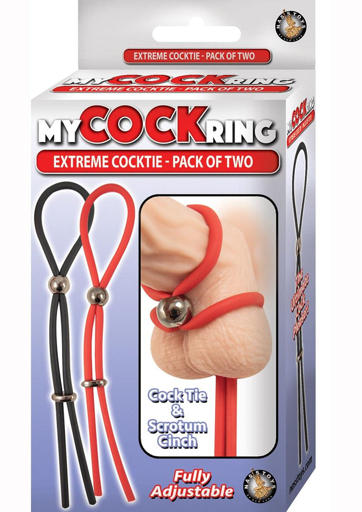 My Cockring Extreme Cocktie Adjustable Cock Ring - Black/Red - 2 Per Pack