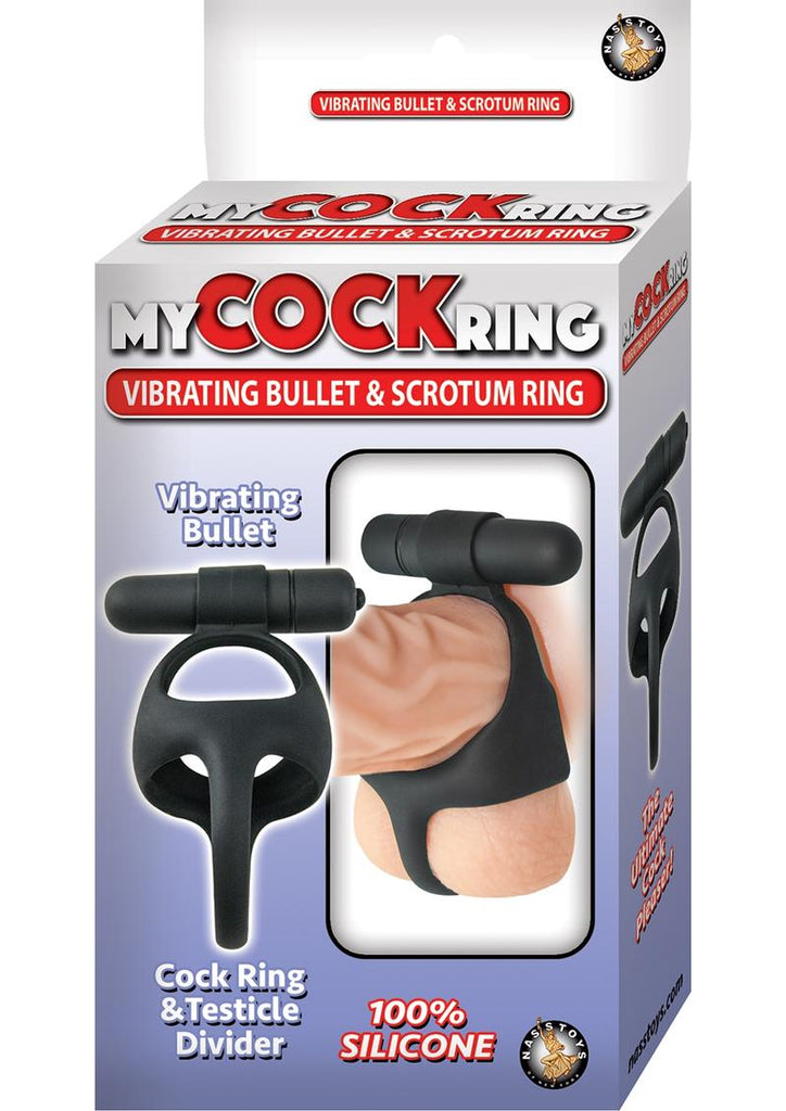 My Cockring Silicone Vibrating Bullet and Scrotum Ring - Black