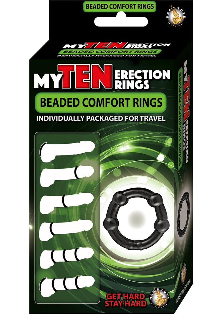 My Ten Erection Rings Beaded Comfort Cock Rings - Black