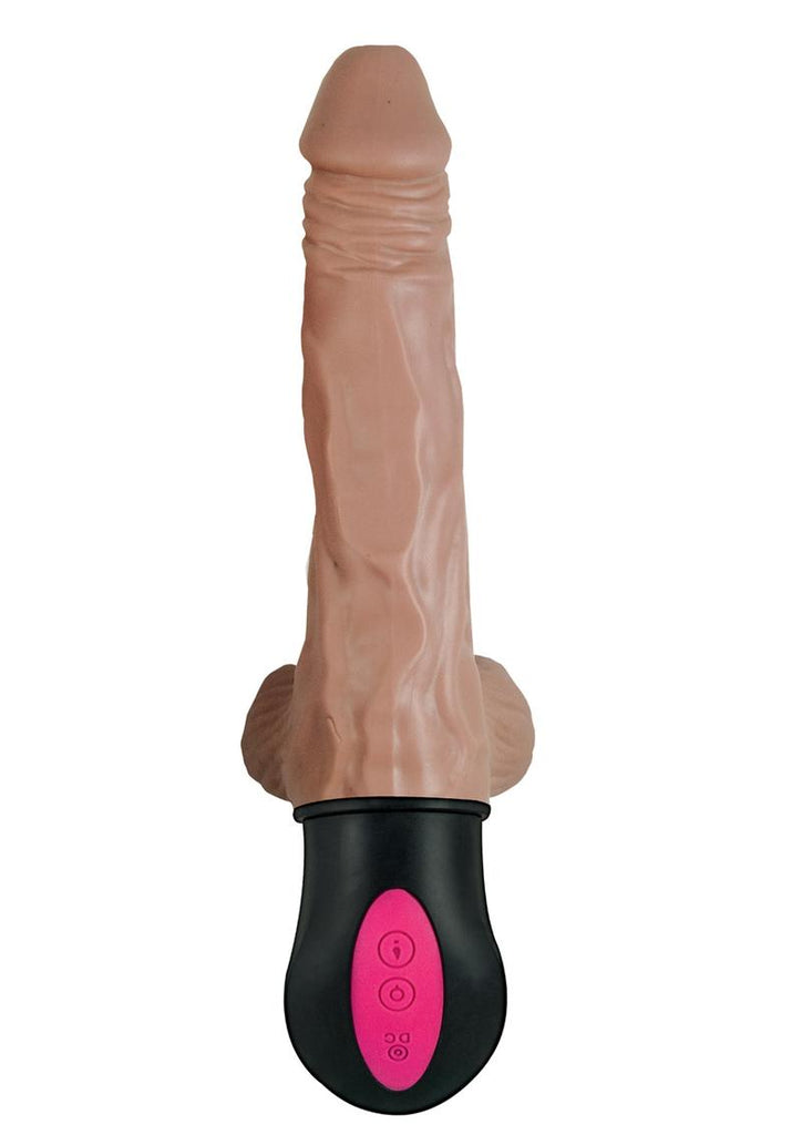 Natural Realskin Hot Cock 2 Rechargeable Warming Dildo with Balls - Brown/Chocolate - 6.5in