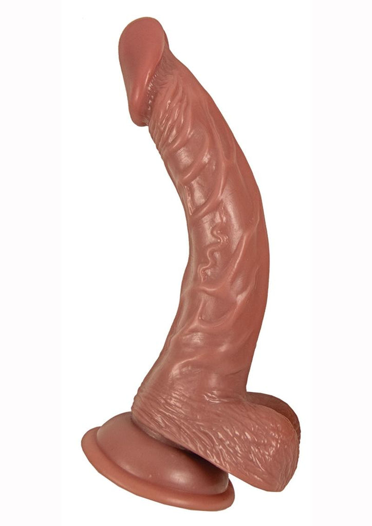 Natural Realskin Hot Cock Curved Warming Rechargeable Dildo - Brown/Chocolate - 8in