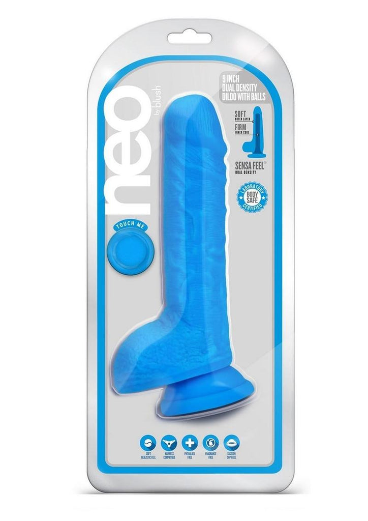 Neo Dual Density Dildo - Blue/Neon Blue - 9in