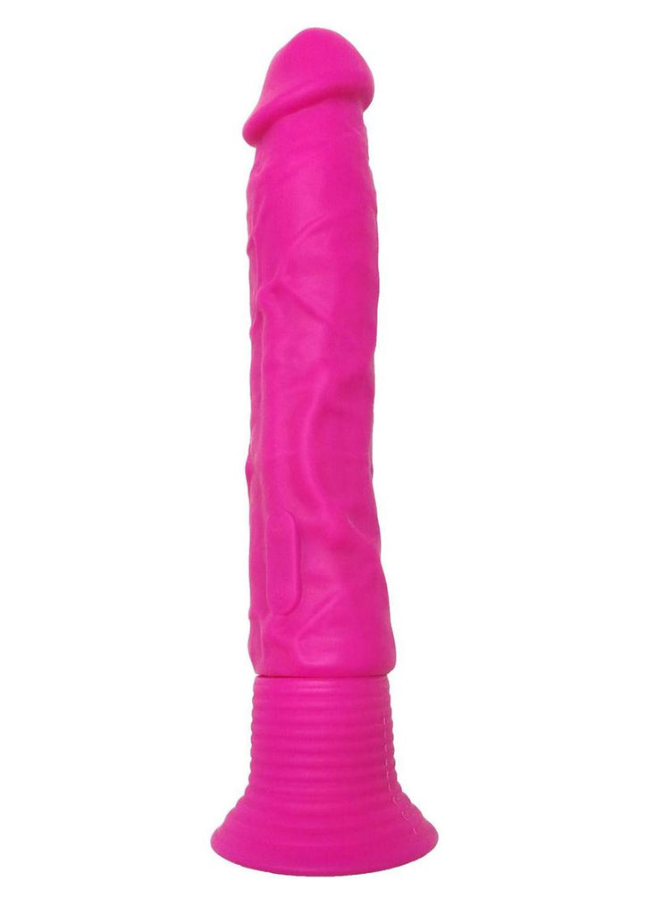 Neon Silicone Wallbanger Vibrating Dildo - Pink - 7.5in