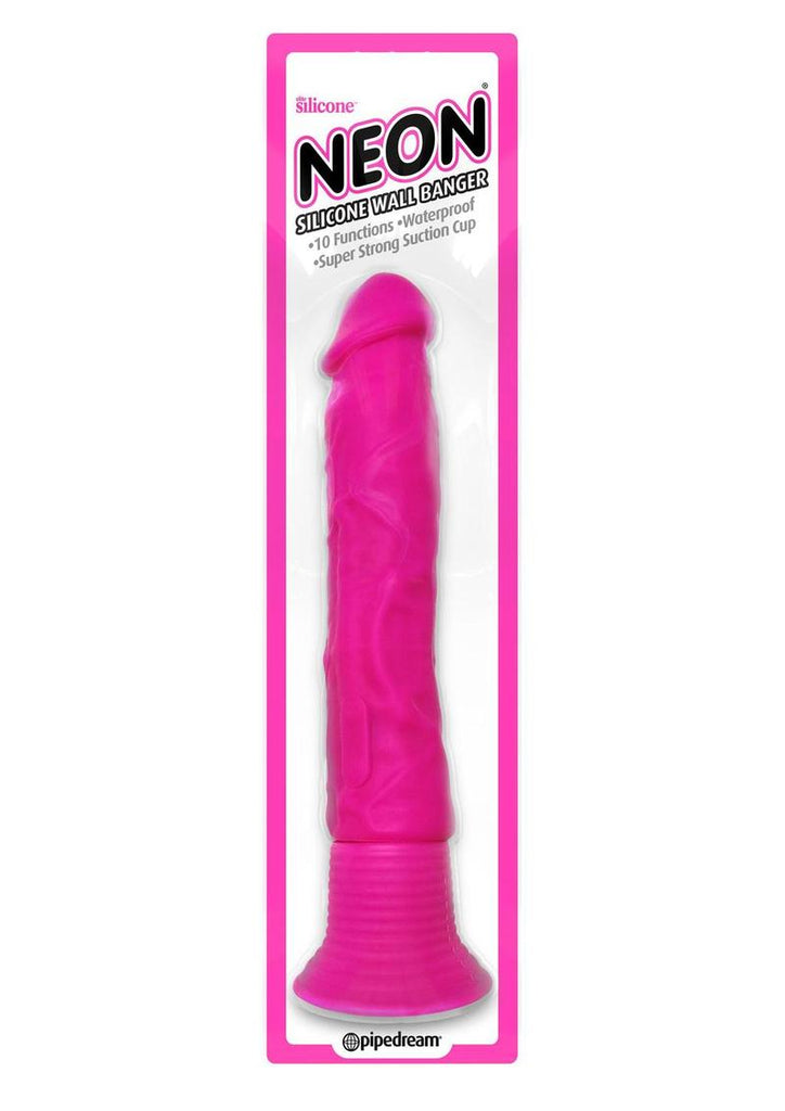 Neon Silicone Wallbanger Vibrating Dildo - Pink - 7.5in
