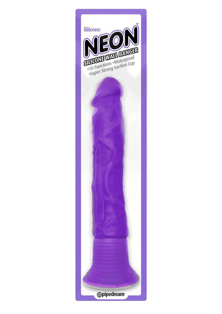 Neon Silicone Wallbanger Vibrating Dildo - Purple - 7.5in