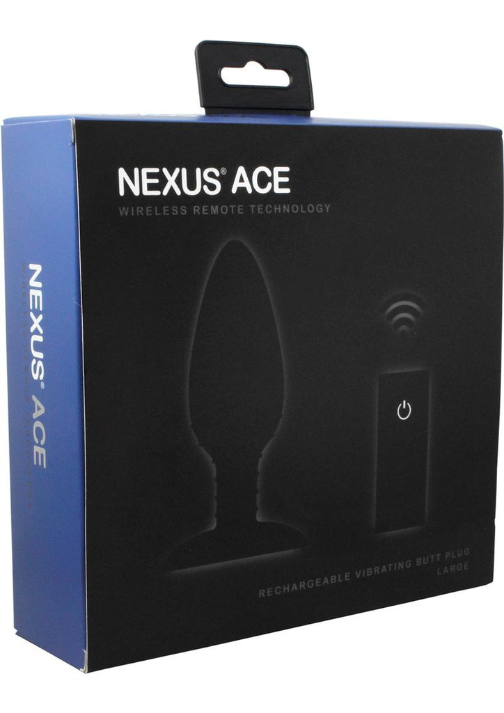 Nexus Ace Rechargeable Silicone Vibrating Butt Plug with Remote Control - Black - Large