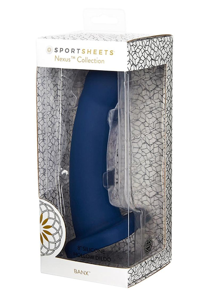 Nexus Collection By Sportsheets Banx Silicone Hollow Sheath Dildo - Navy - 8in