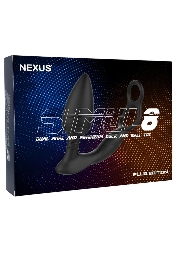 Nexus Simul8 Rechargeable Silicone Butt Plug Edition Vibrating Dual Motor Anal Cock and Ball - Black