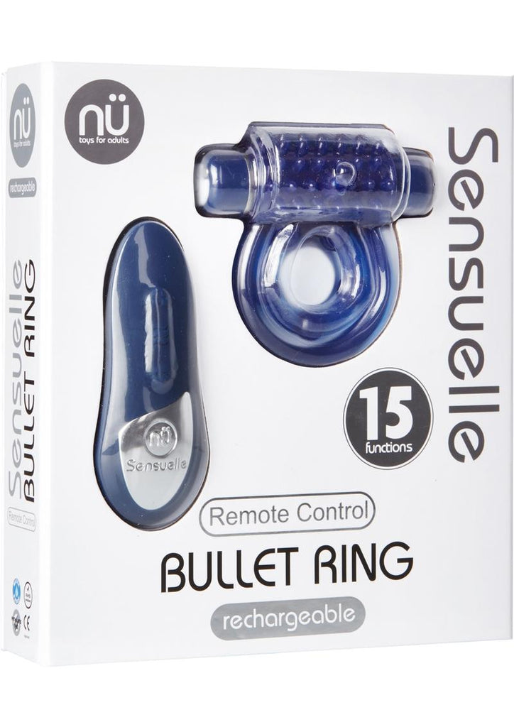 Nu Sensuelle Remote Control Bullet Ring Rechargeable Vibrating Cock Ring - Blue