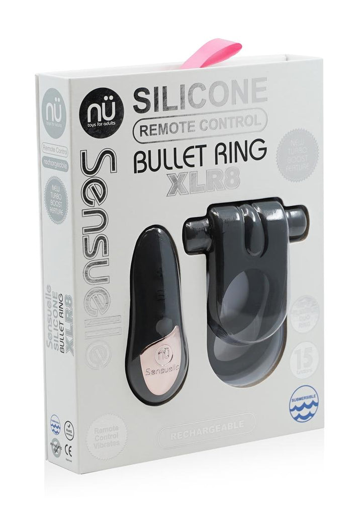 Nu Sensuelle Silicone Bullet Ring Xlr8 Rechargeable Vibrating Cock Ring with Remote Control - Black
