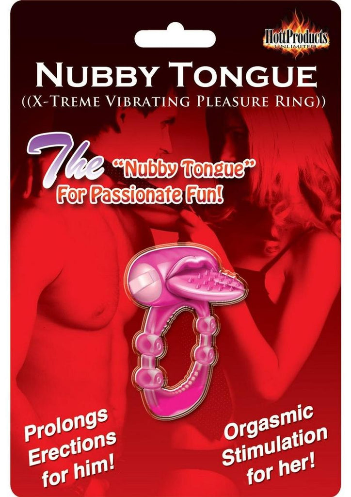 Nubbie Tongue Vibrating Silicone Cock Ring Waterproof - Magenta/Pink