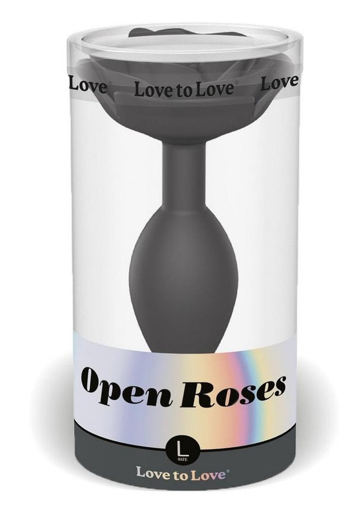 Open Roses Silicone Anal Plug - Black/Black Onyx - Large