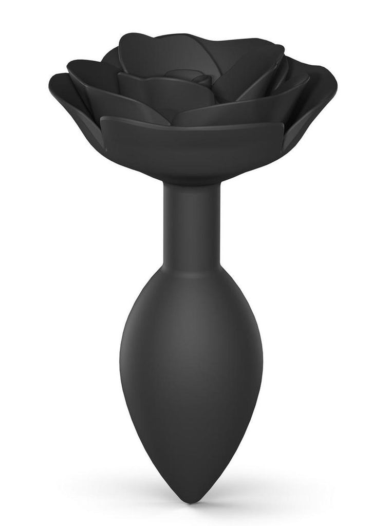 Open Roses Silicone Anal Plug - Black/Black Onyx - Large