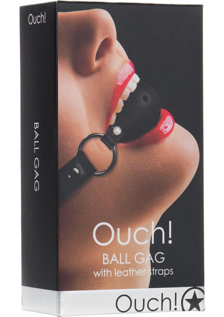 Ouch! Ball Gag with Leather Straps - Black