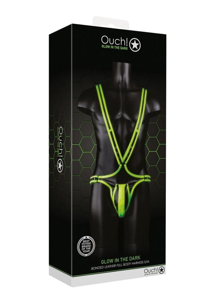 Ouch! Full Body Harness - Black/Glow In The Dark/Green - Medium/Small