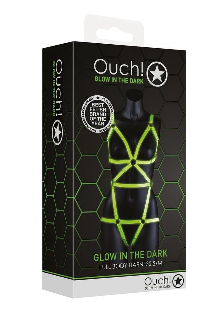 Ouch! Full Body Harness - Glow In The Dark/Green - Medium/Small