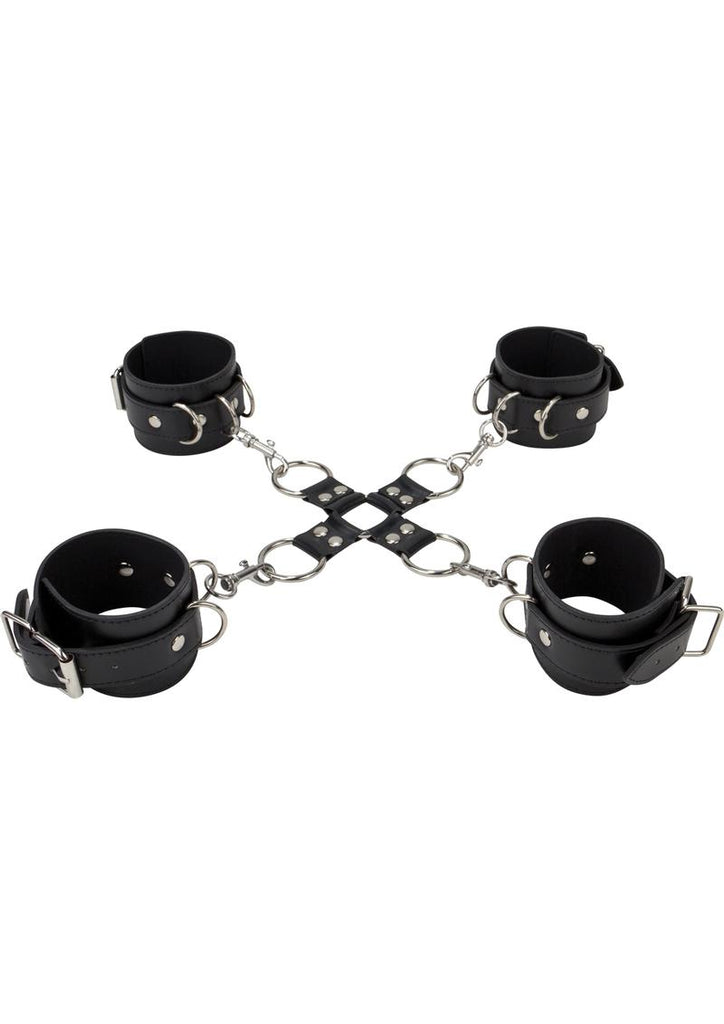 Ouch! Leather Hand and Leg Cuff - Black/Silver