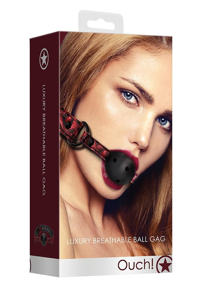 Ouch! Luxury Breathable Luxury Ball Gag - Burgundy/Red