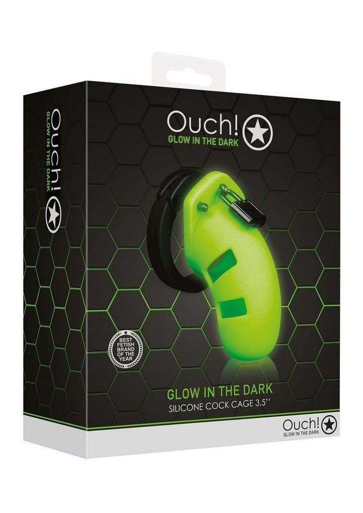 Ouch Model 20 Silicone Cock Cage - Glow In The Dark/Green - 3.5in