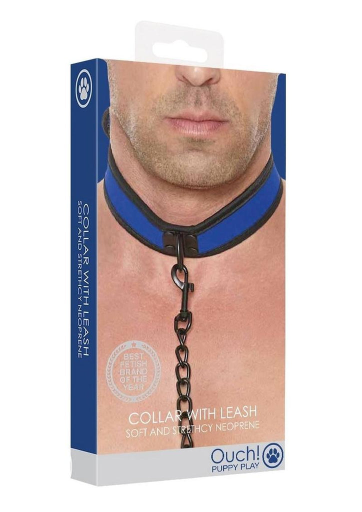 Ouch! Neoprene Collar with Leash - Blue