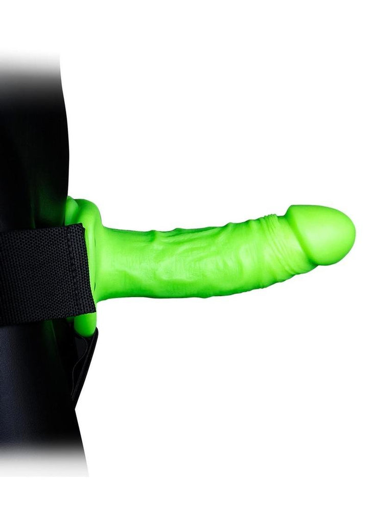 Ouch! Realistic Dildo Strap-On Harness - Black/Glow In The Dark/Green - 7in
