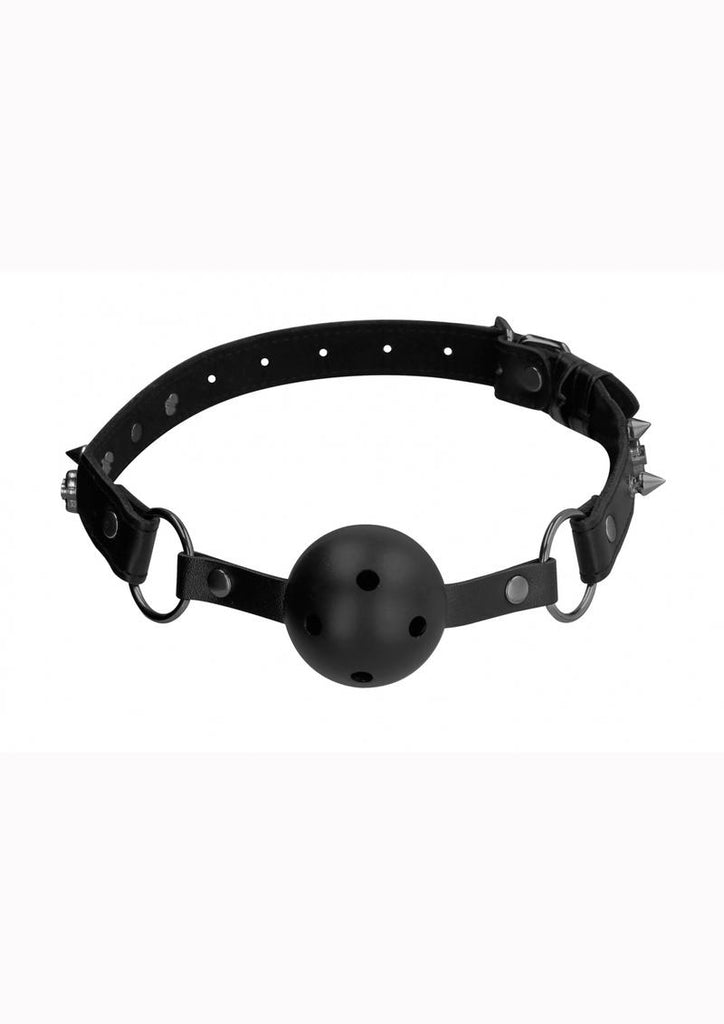 Ouch! Skulls and Bones Breathable Ball Gag Leather - Black/Metal