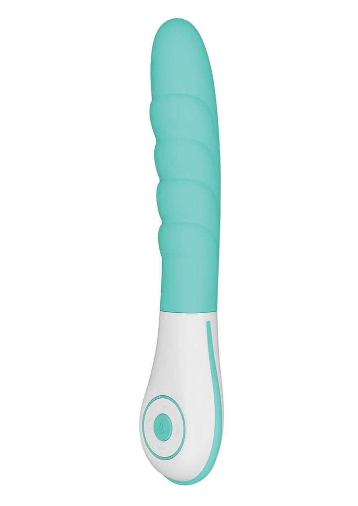 OVO Silkskyn Rechargeable Silicone Ribbed Vibrator - Aqua/Teal/White