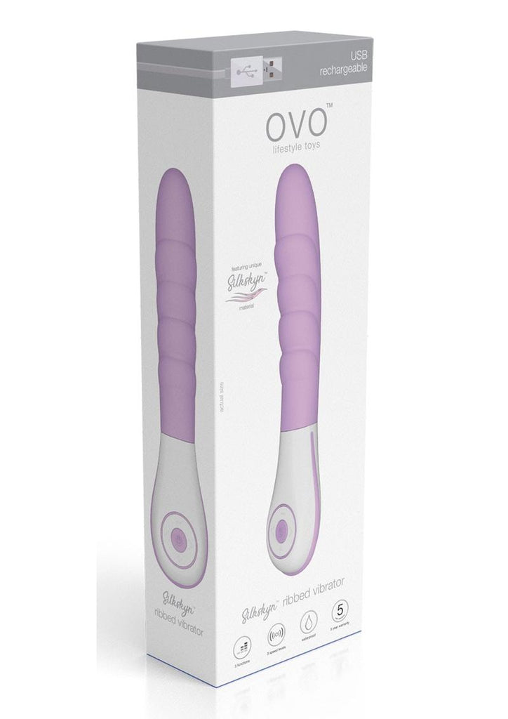 OVO Silkskyn Rechargeable Silicone Ribbed Vibrator - Pink/White
