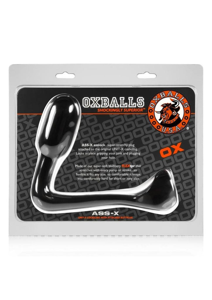 Oxballs Atomic Jock Ass-X Ass-Lock Cock Sling with Anal Plug - Black - 11in